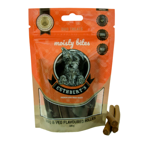 Cuthbert's Moisty Bites Dog Treats BBQ & VEG Rollies Sachet 120g