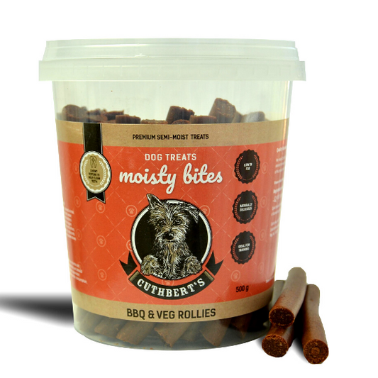 Cuthbert's Moisty Bites Dog Treats BBQ & Veg Rollies Tub 500g Tub