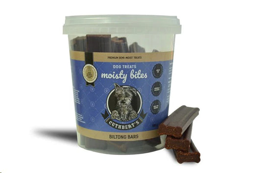 Cuthbert's Moisty Bites Dog Treats Biltong Bars Tub 500g Tub