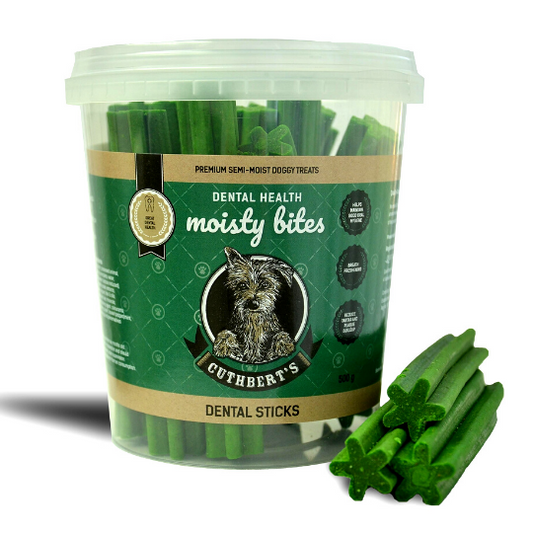 Cuthbert's Moisty Bites Dog Treats Dental Sticks Tub 500g