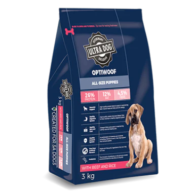Ultra Pet Optiwoof All Size Puppies Beef & Rice 8 kg