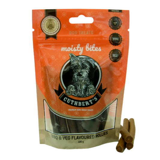 Cuthbert's Moisty Bites Dog Treats BBQ & VEG Rollies Sachet 120g