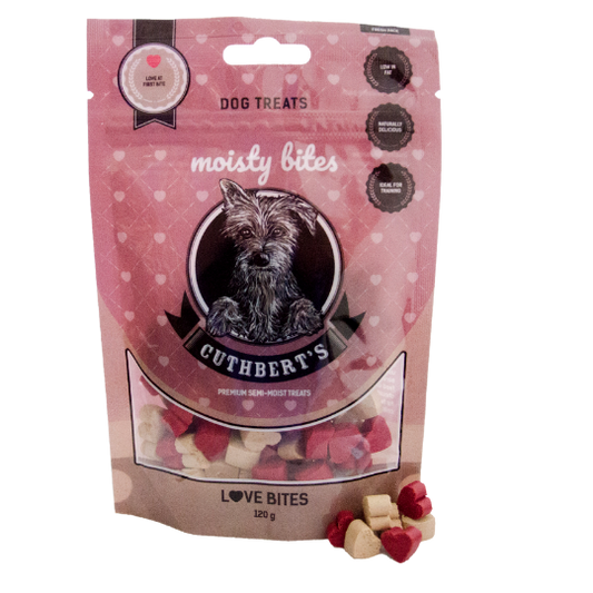 Cuthbert's Moisty Bites Dog Treats Love Bites Sachet 120g