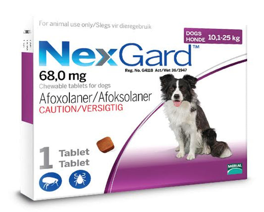 Nexgard Tick & Flea Chewable Tablet 10,1 - 25kg 1's